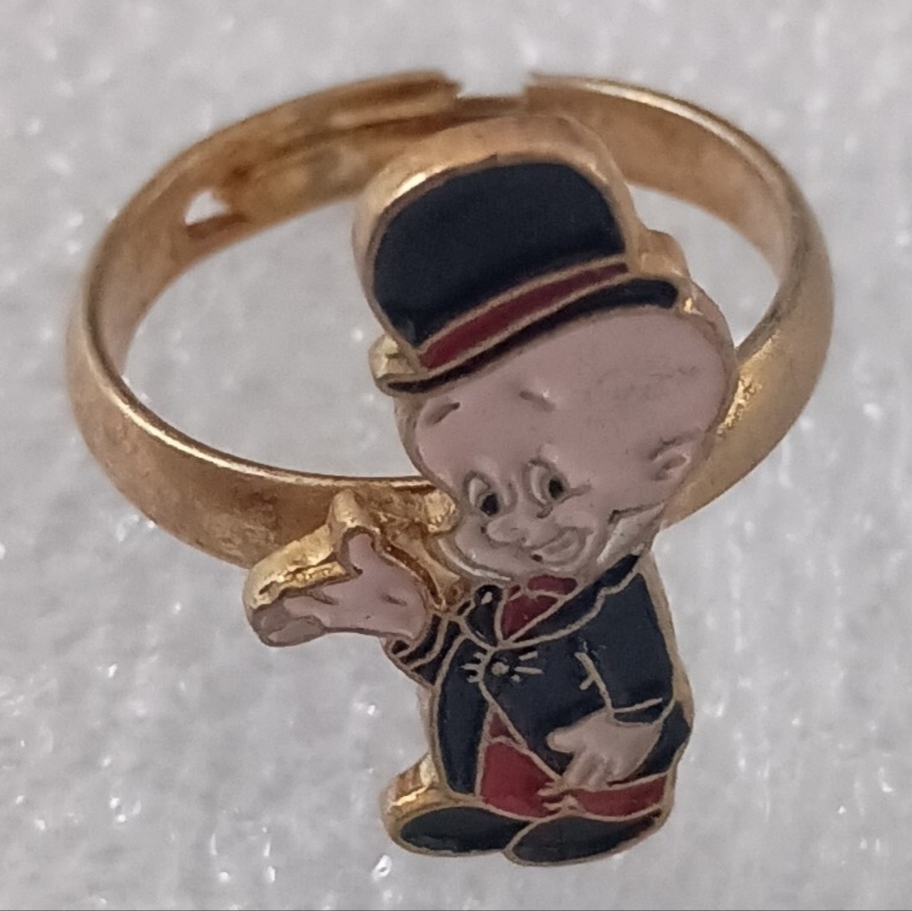 1970s Elmer Fudd WB Warner Brothers Enamel Sz 4 Metal Ring New NOS Looney Tunes